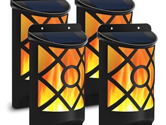 Aityvert Solar Flame Lights Outdoor, Waterproof Flickering Flame Solar Lights Dark Sensor Auto On/Off 66 LED Solar Powered Wall Mounted Night Lights Lattice Design for Patio Deck Driveway