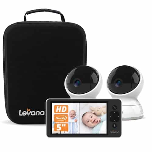 Levana Ella Video Baby Monitor, 5'' 720P Screen, 2 PTZ Cameras, 4 Days Battery Life, 3800mAh Battery, Night Vision, Two-Way Talk, No WiFi, 1000ft. Long Range Baby Monitor with Premium Carrying Case
