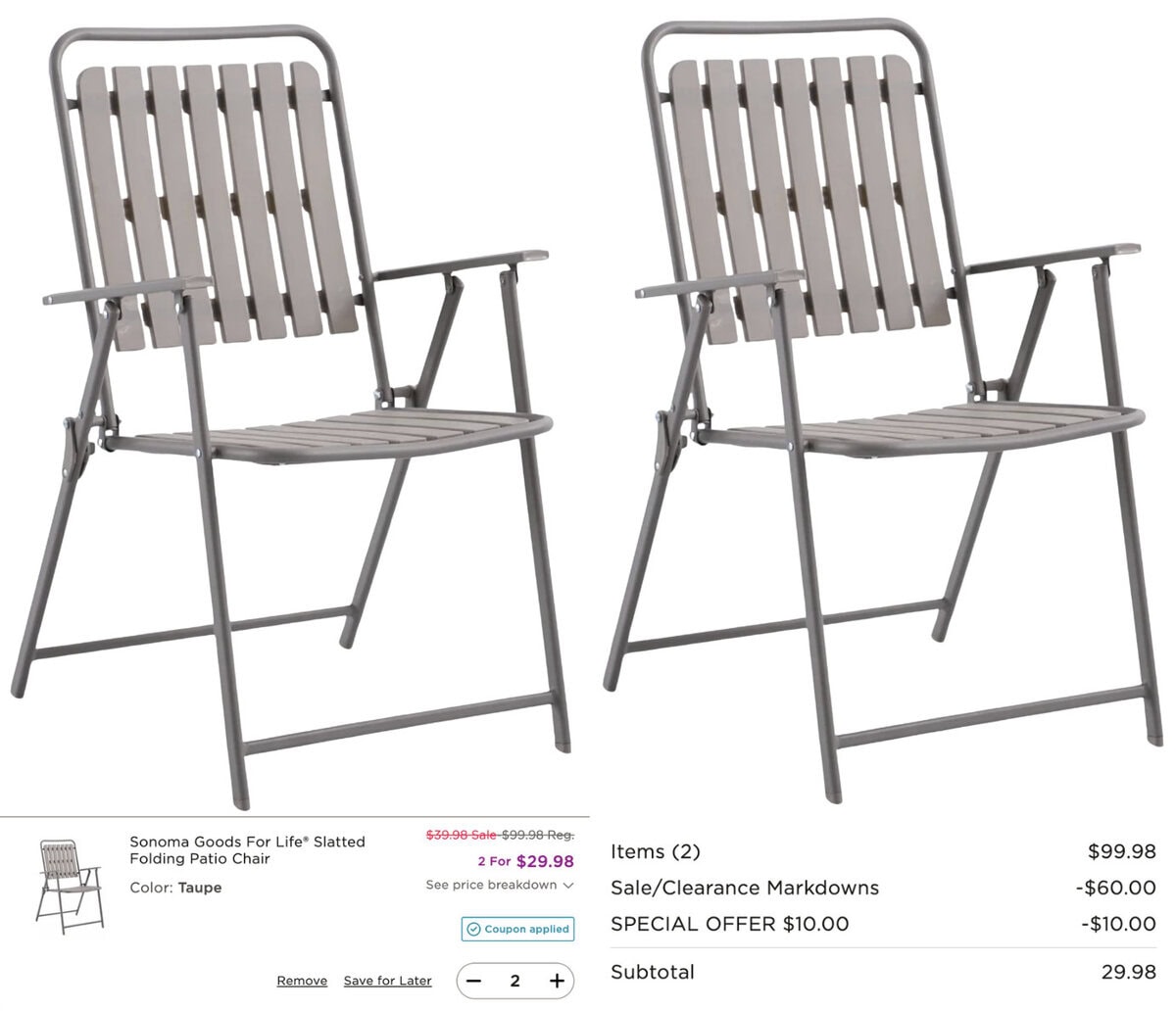 Get 2 Sonoma Folding Patio Chairs for Just $29.98 (normally $99.98)